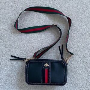 Not Rated Black Crossbody Bag with Red and Green Stripe